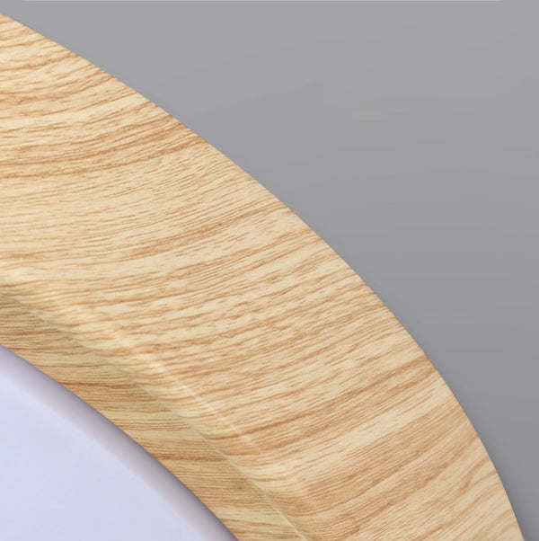 Einfache runde Deckenlampe für Schlafzimmer mit Holzmaserung