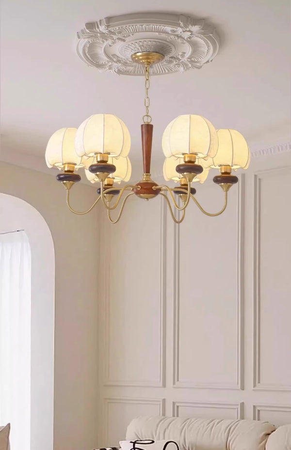 French solid wood fabric chandelier