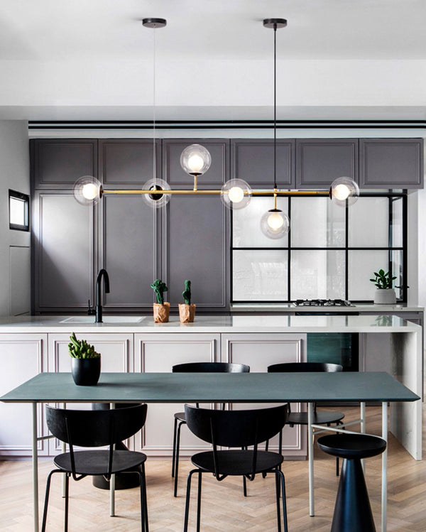 Long lustre de salle à manger en verre en forme de haricot magique