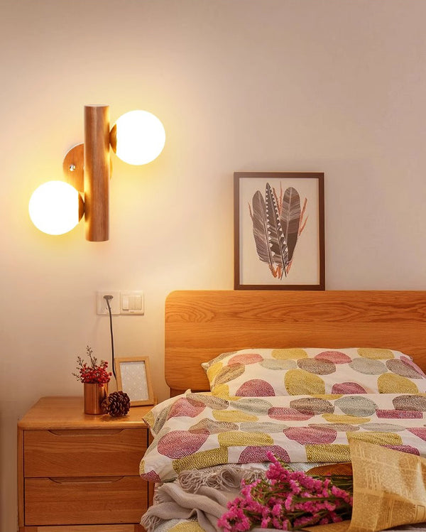 Applique murale de chambre à double tête en bois massif