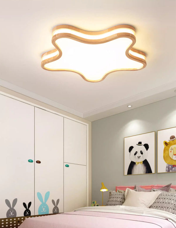 LED children's room solid wood ceiling lamp