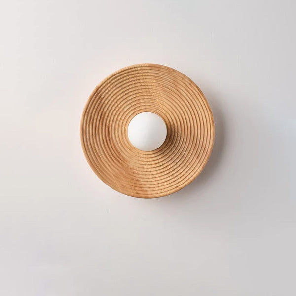 Vintage solid wood disc wall lamp