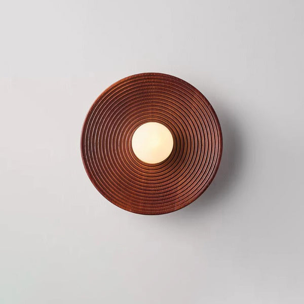Vintage solid wood disc wall lamp