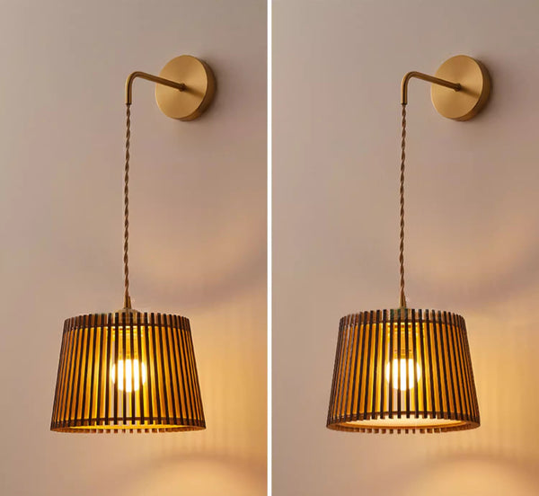 Wandlampe aus Massivholz im japanischen Stil komplett aus Kupfer