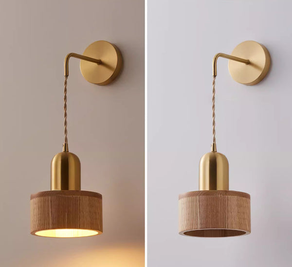 Wandlampe aus Massivholz im japanischen Stil komplett aus Kupfer