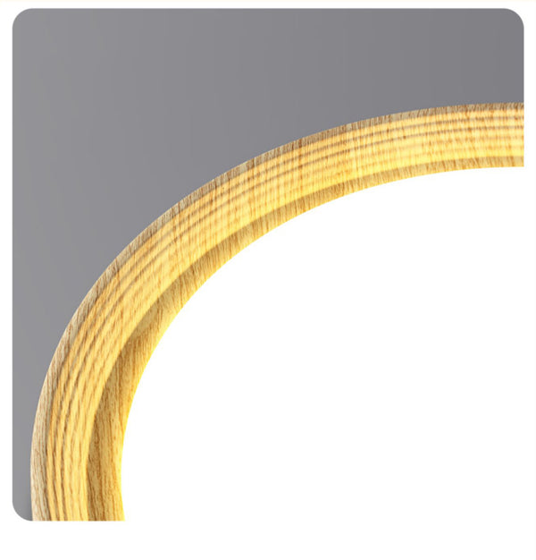 Einfache runde Deckenlampe für Schlafzimmer mit Holzmaserung