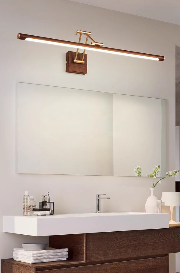 Foldable wood grain color LED mirror front wall lamp