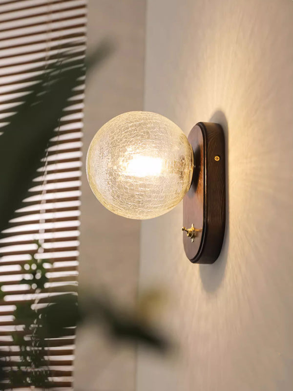 Solid wood crack glass aisle wall lamp