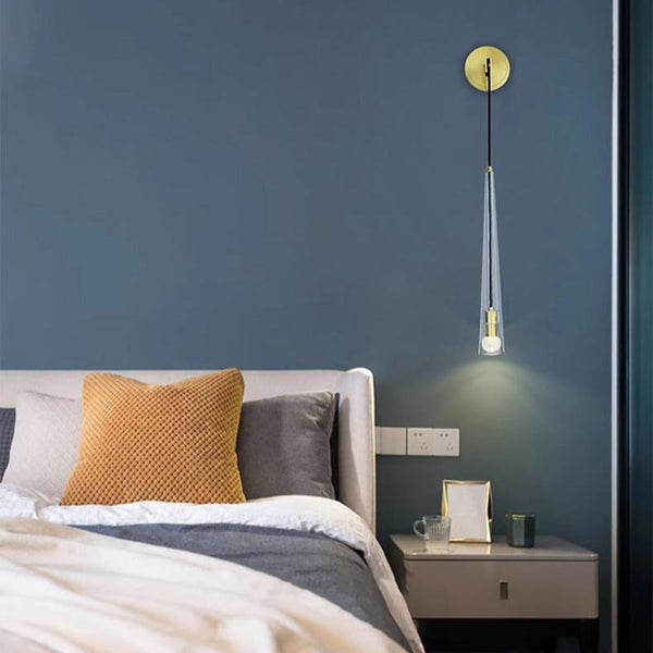 Nordic copper glass bedroom wall lamp