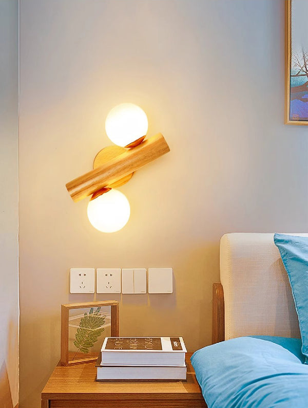 Applique murale de chambre à double tête en bois massif