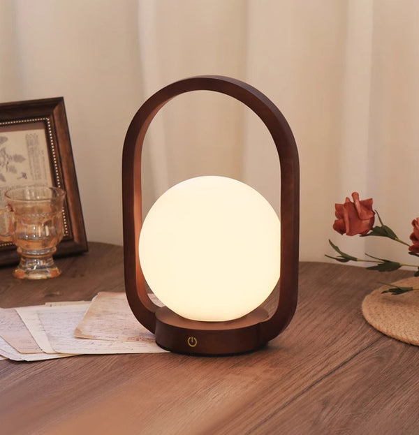 Vintage solid wood portable table lamp