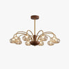 French mid-century style walnut grain glass living room chandelier