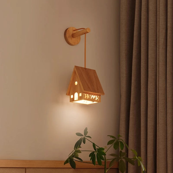 Nordic Japanese style solid wood bedroom bedside cabin wall lamp