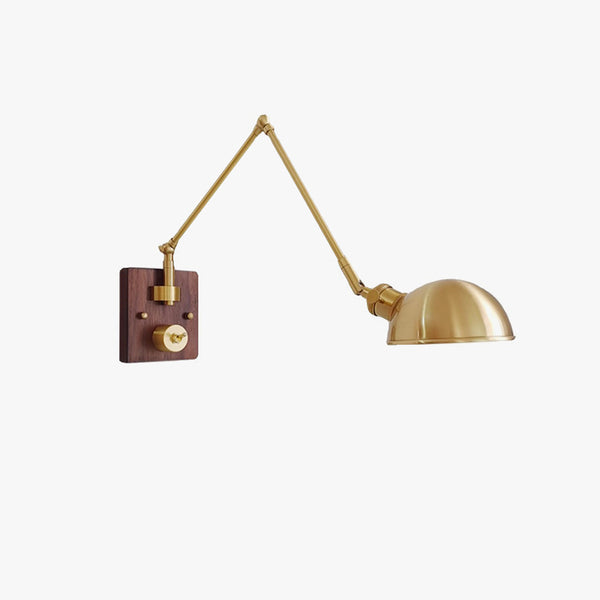 Industrial style vintage brass walnut long arm telescopic with switch bedroom bedside wall lamp