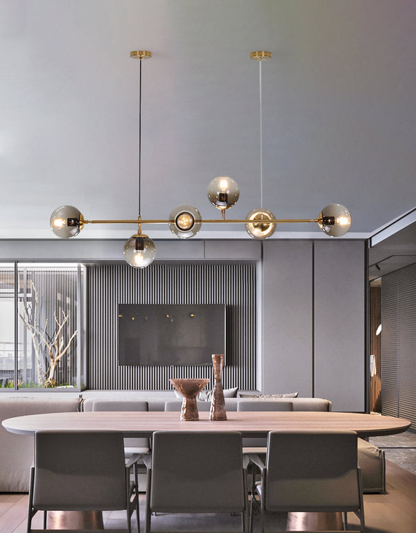 Long lustre de salle à manger en verre en forme de haricot magique