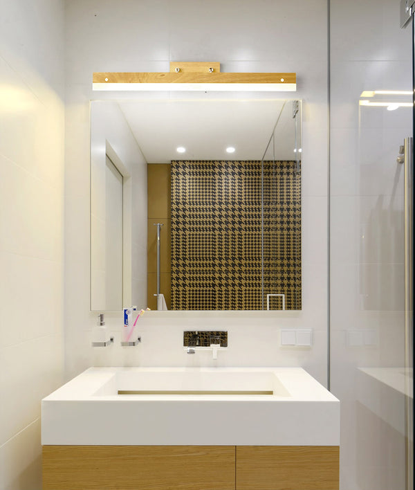 Applique murale LED en bois massif avec miroir