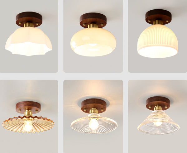 Deckenlampe aus Walnussglas im mittelalterlichen Stil