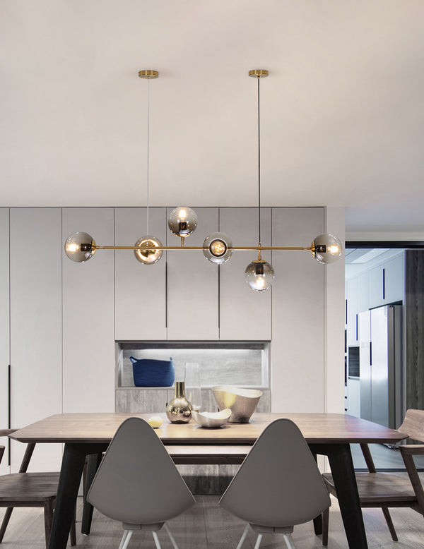 Long lustre de salle à manger en verre en forme de haricot magique