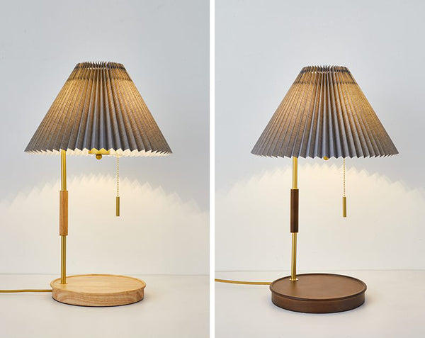 Retro plissierte Massivholz Tischlampe