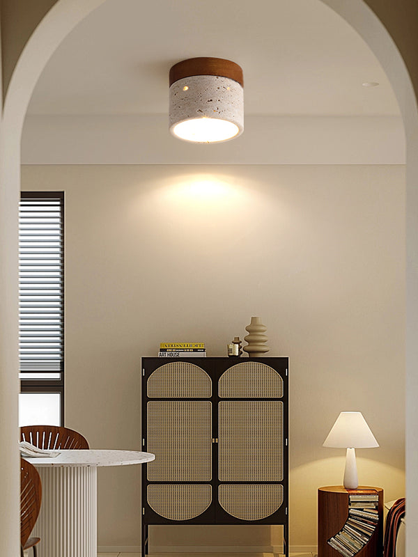 Vintage Wabi-Sabi Style Yellow Travertine Ceiling Lamp