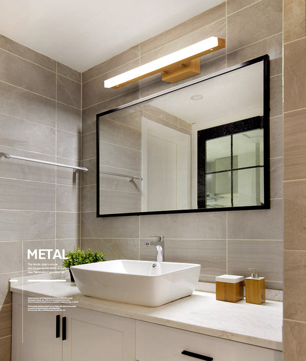 Applique murale LED en bois massif avec miroir