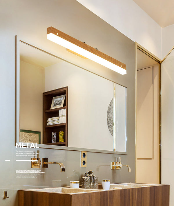 Applique murale LED en bois massif avec miroir