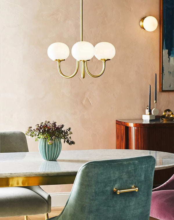 Cremefarbener Bauhaus-Kronleuchter aus Glas