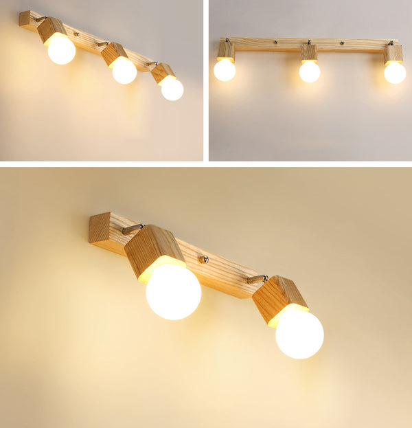 Applique simple avec miroir en bois massif