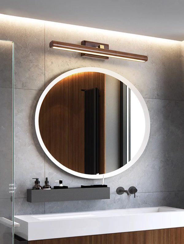 Wandlampe aus massivem Holz mit langem Spiegel