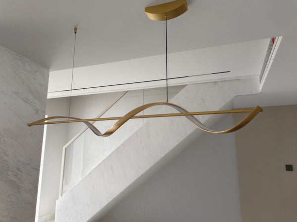 Lustre de restaurant créatif à longue bande, entièrement en cuivre