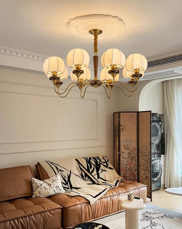 French solid wood fabric chandelier