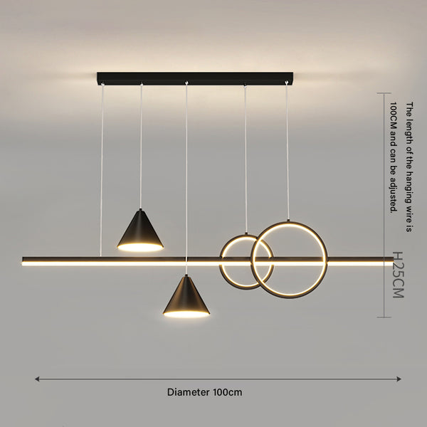 Lustre de restaurant à longue bande géométrique créative minimaliste