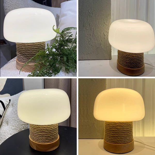 Cremefarbene Tischlampe im Pilz-Stil
