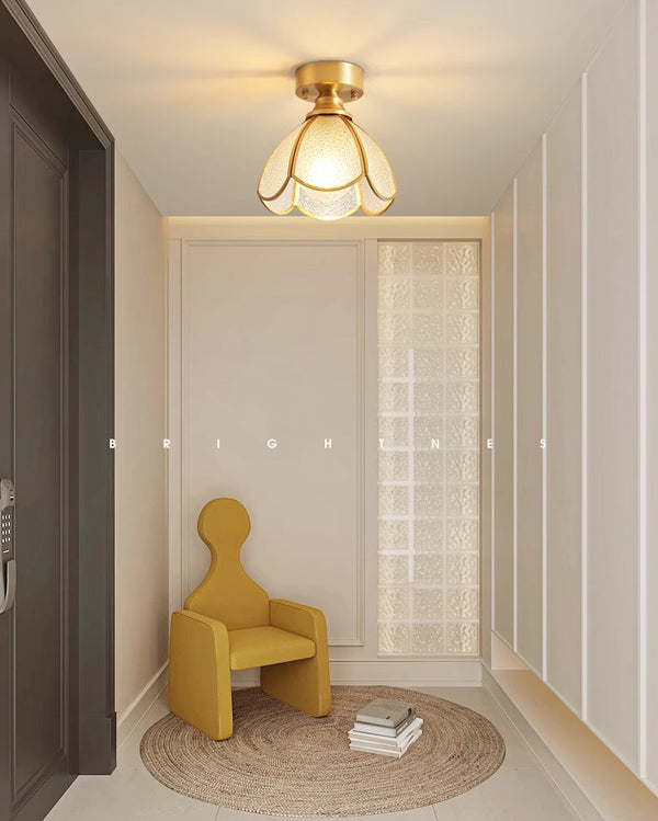 American retro copper color glass entrance corridor ceiling lamp