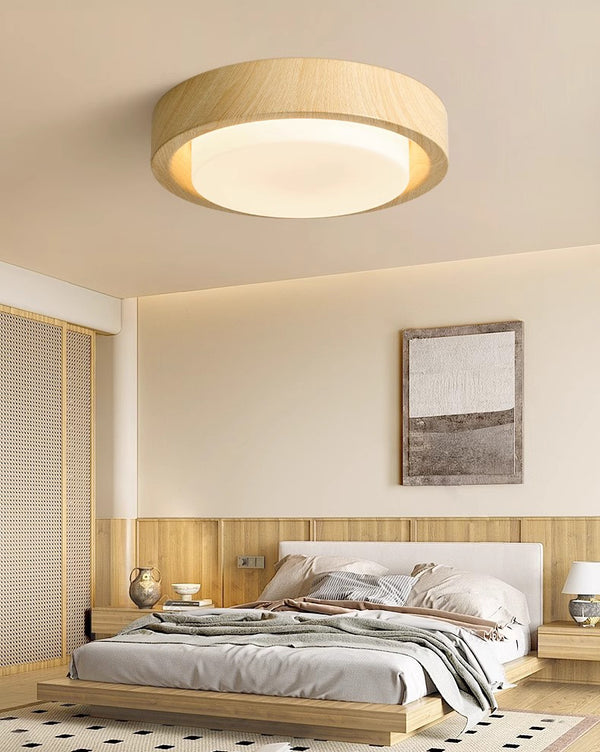 Medieval style wood grain glass bedroom ceiling lamp