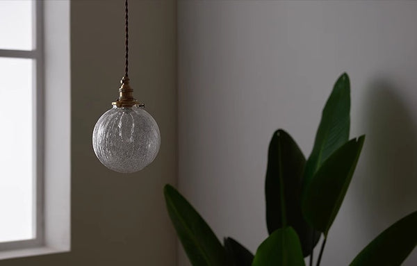 Vintage Brass Cracked Glass Bedroom Bedside Pendant light