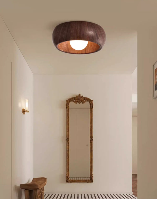 Round creative wood grain corridor ceiling lamp
