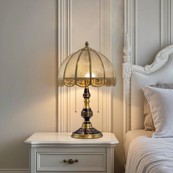 Retro full copper glass bedroom living room study table lamp