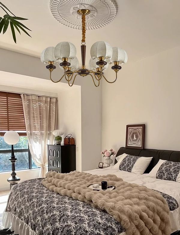 French solid wood fabric chandelier