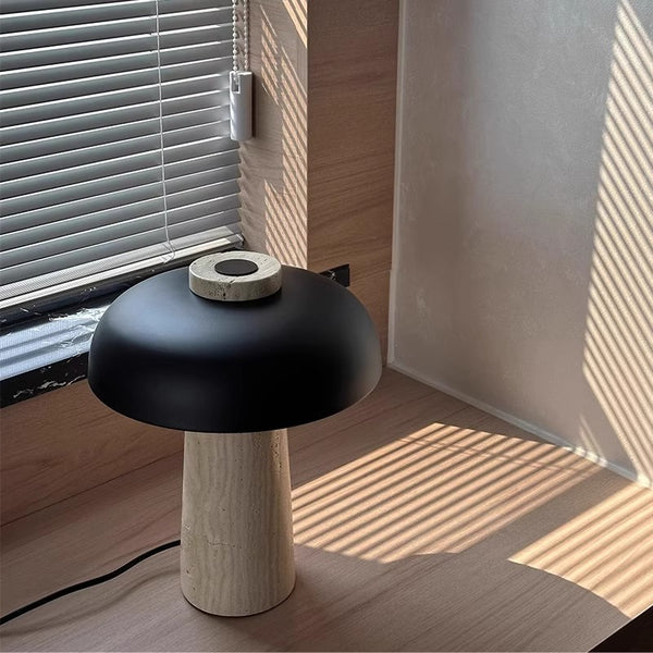 Lampe de table champignon en travertin jaune