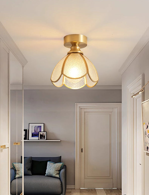 American retro copper color glass entrance corridor ceiling lamp