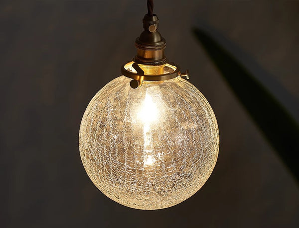 Vintage Brass Cracked Glass Bedroom Bedside Pendant light