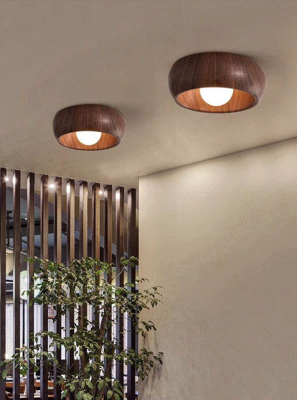 Round creative wood grain corridor ceiling lamp