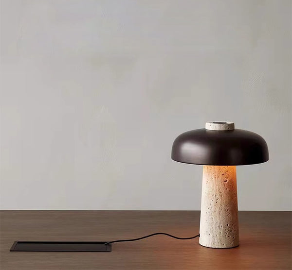 Lampe de table champignon en travertin jaune