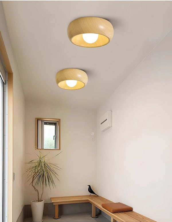 Round creative wood grain corridor ceiling lamp