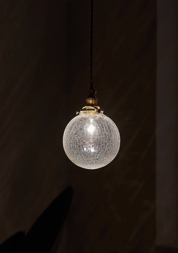 Vintage Brass Cracked Glass Bedroom Bedside Pendant light