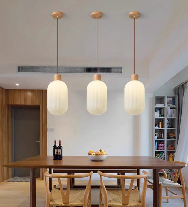 Japanese style solid wood glass restaurant bar Pendant light