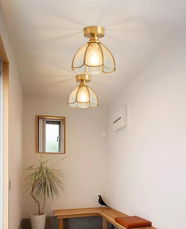American retro copper color glass entrance corridor ceiling lamp