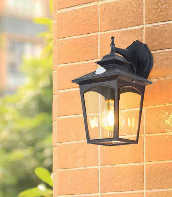 Retro glass home outdoor courtyard corridor human body induction waterproof wall lamp