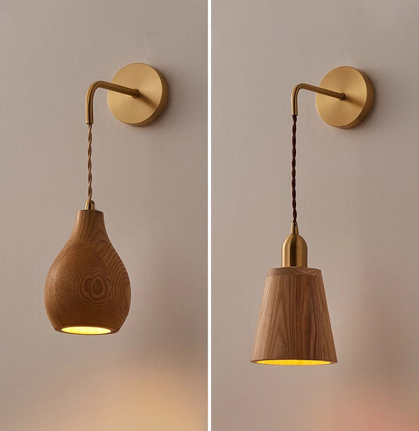 Wandlampe aus Massivholz im japanischen Stil komplett aus Kupfer